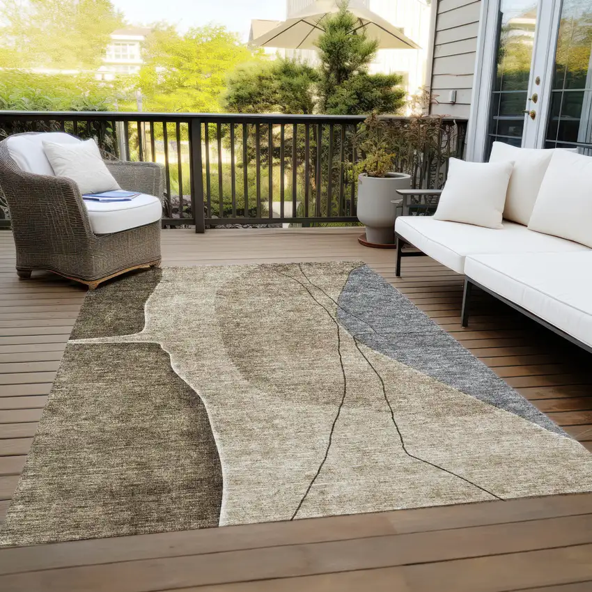 Brown Taupe And Beige Abstract Washable Indoor Outdoor Area Rug Photo 9