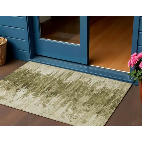 Brown Taupe And Beige Abstract Washable Indoor Outdoor Area Rug Photo 1