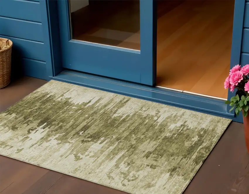 Brown Taupe And Beige Abstract Washable Indoor Outdoor Area Rug Photo 1