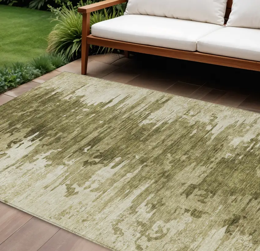Brown Taupe And Beige Abstract Washable Indoor Outdoor Area Rug Photo 1