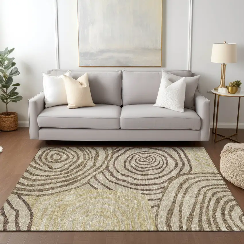 Brown Taupe And Beige Abstract Washable Indoor Outdoor Area Rug Photo 9