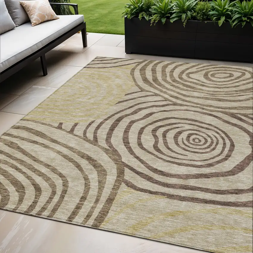 Brown Taupe And Beige Abstract Washable Indoor Outdoor Area Rug Photo 1
