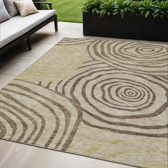 Brown Taupe And Beige Abstract Washable Indoor Outdoor Area Rug Photo 1