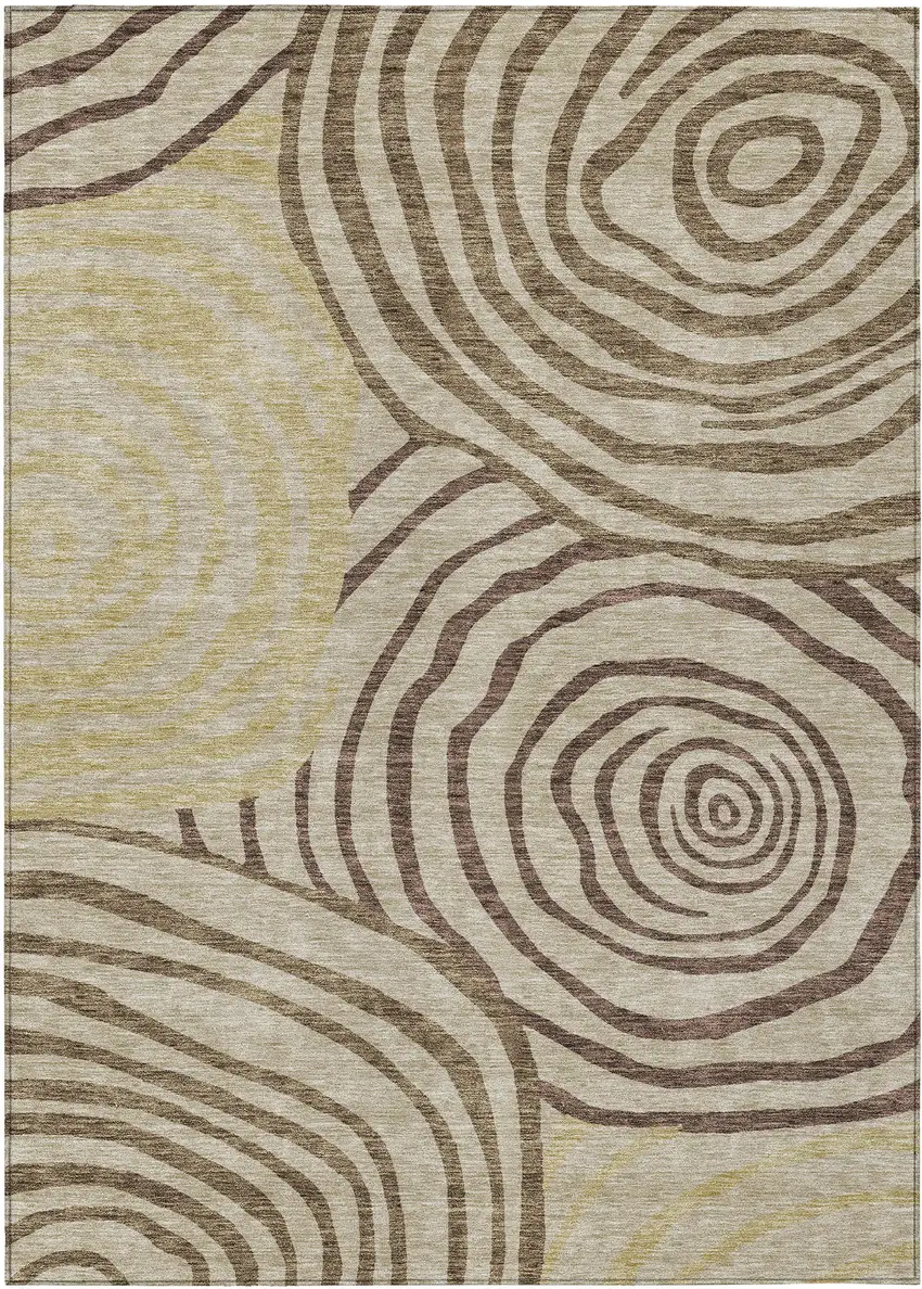 Brown Taupe And Beige Abstract Washable Indoor Outdoor Area Rug Photo 1