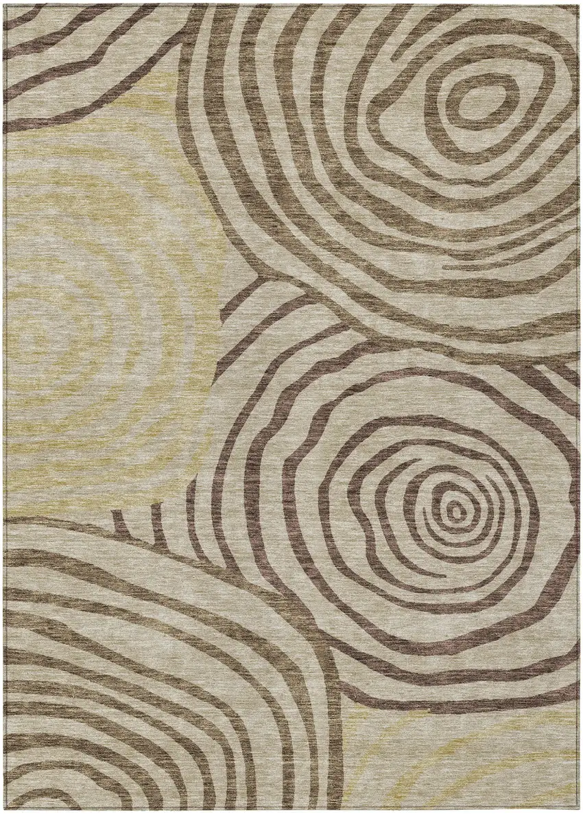 Brown Taupe And Beige Abstract Washable Indoor Outdoor Area Rug Photo 1