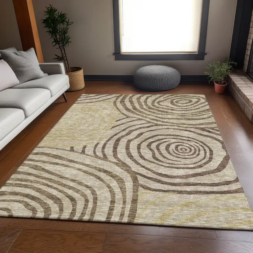 Brown Taupe And Beige Abstract Washable Indoor Outdoor Area Rug Photo 7