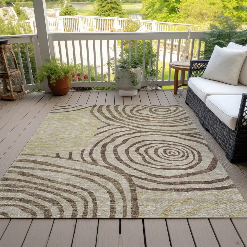 Brown Taupe And Beige Abstract Washable Indoor Outdoor Area Rug Photo 6