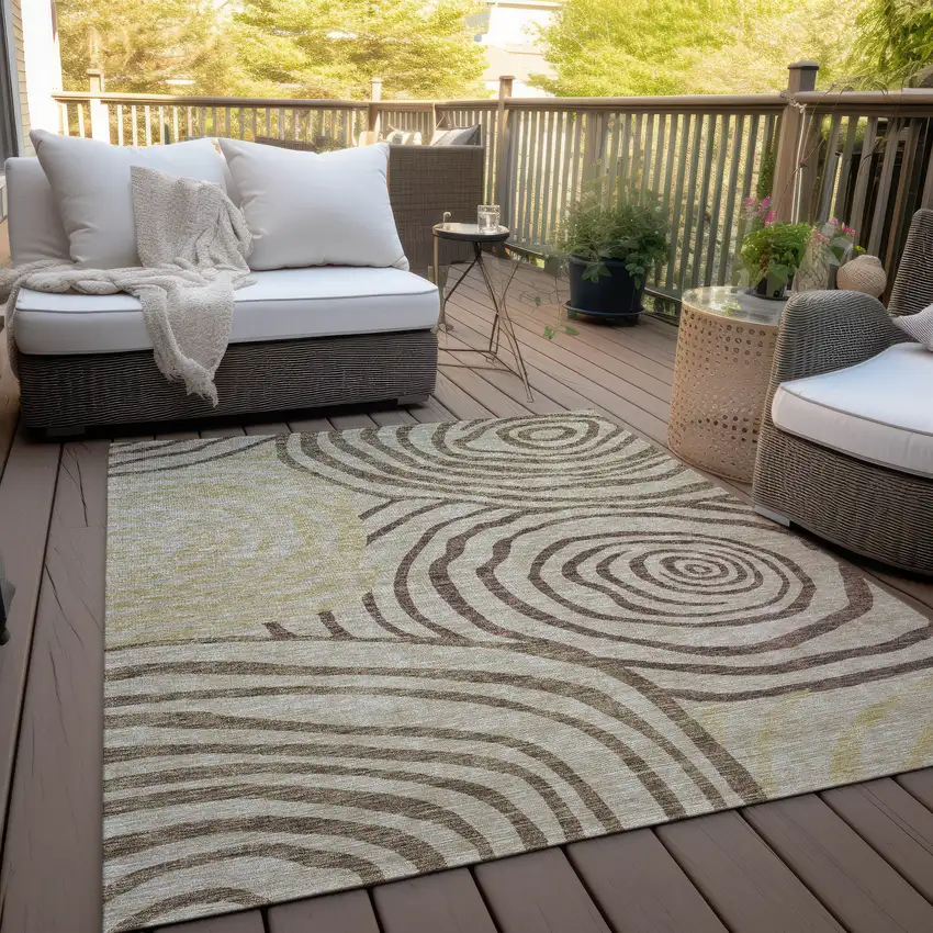 Brown Taupe And Beige Abstract Washable Indoor Outdoor Area Rug Photo 9
