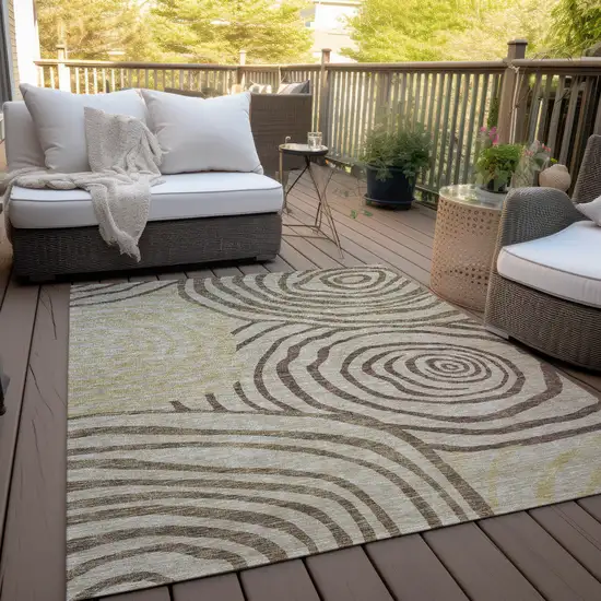 Brown Taupe And Beige Abstract Washable Indoor Outdoor Area Rug Photo 9