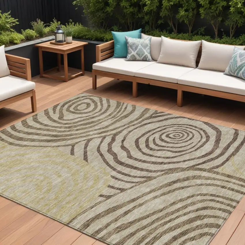 Brown Taupe And Beige Abstract Washable Indoor Outdoor Area Rug Photo 1