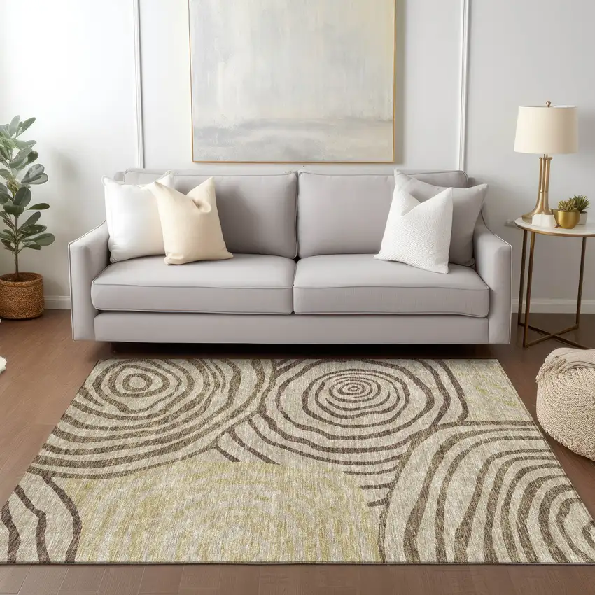 Brown Taupe And Beige Abstract Washable Indoor Outdoor Area Rug Photo 9