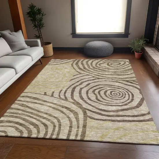 Brown Taupe And Beige Abstract Washable Indoor Outdoor Area Rug Photo 8