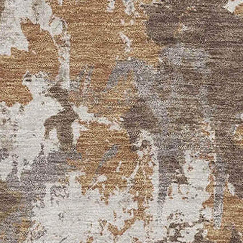 Brown Taupe And Beige Floral Washable Area Rug With UV Protection Photo 3