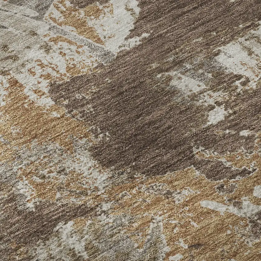 Brown Taupe And Beige Floral Washable Area Rug With UV Protection Photo 9