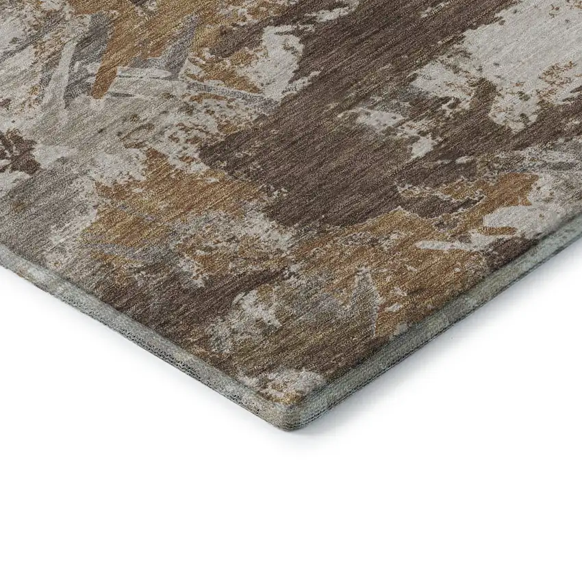 Brown Taupe And Beige Floral Washable Area Rug With UV Protection Photo 7