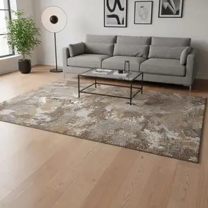 Photo of Brown Taupe And Beige Floral Washable Area Rug With UV Protection