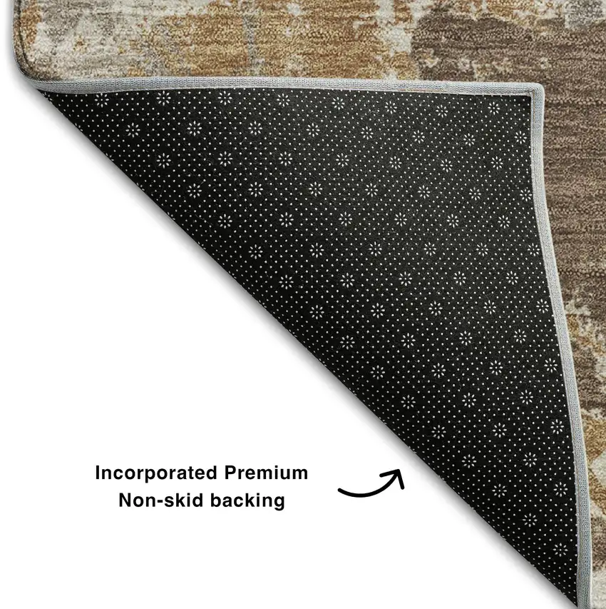 Brown Taupe And Beige Floral Washable Area Rug With UV Protection Photo 6