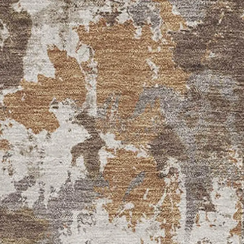 Brown Taupe And Beige Floral Washable Area Rug With UV Protection Photo 3