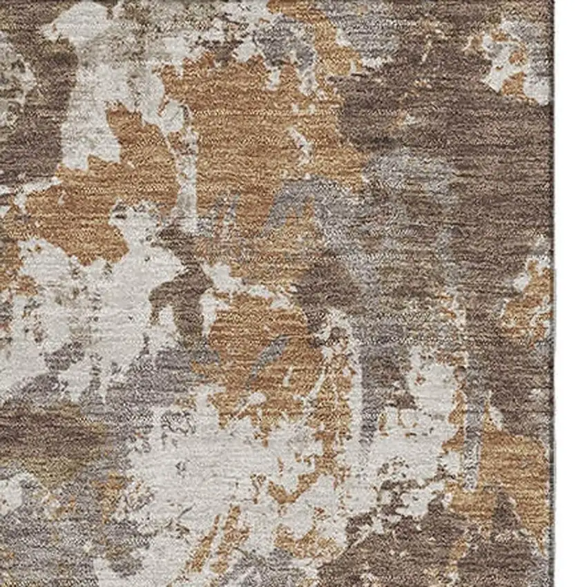 Brown Taupe And Beige Floral Washable Area Rug With UV Protection Photo 3