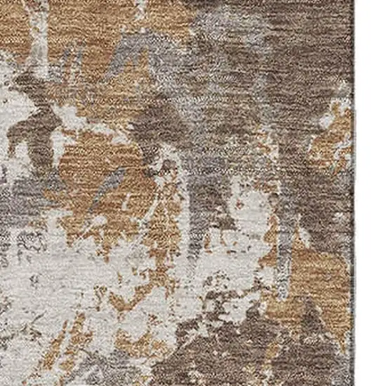 Brown Taupe And Beige Floral Washable Area Rug With UV Protection Photo 3