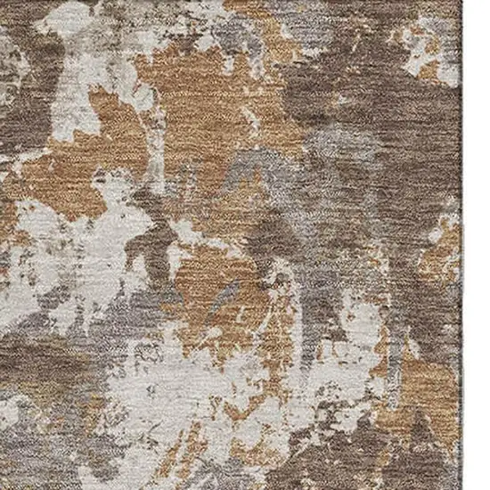 Brown Taupe And Beige Floral Washable Area Rug With UV Protection Photo 4