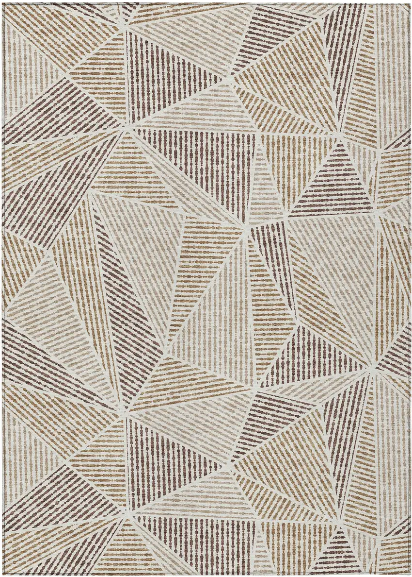 Brown Taupe And Beige Geometric Washable Indoor Outdoor Area Rug Photo 2