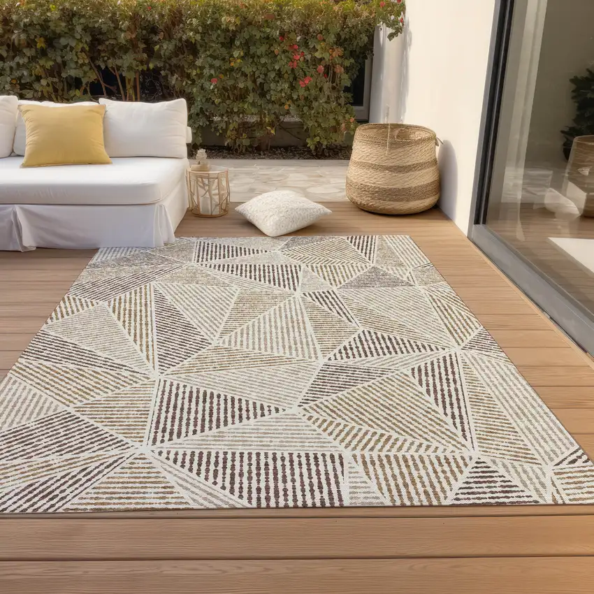 Brown Taupe And Beige Geometric Washable Indoor Outdoor Area Rug Photo 9