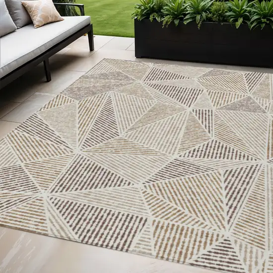 Brown Taupe And Beige Geometric Washable Indoor Outdoor Area Rug Photo 1