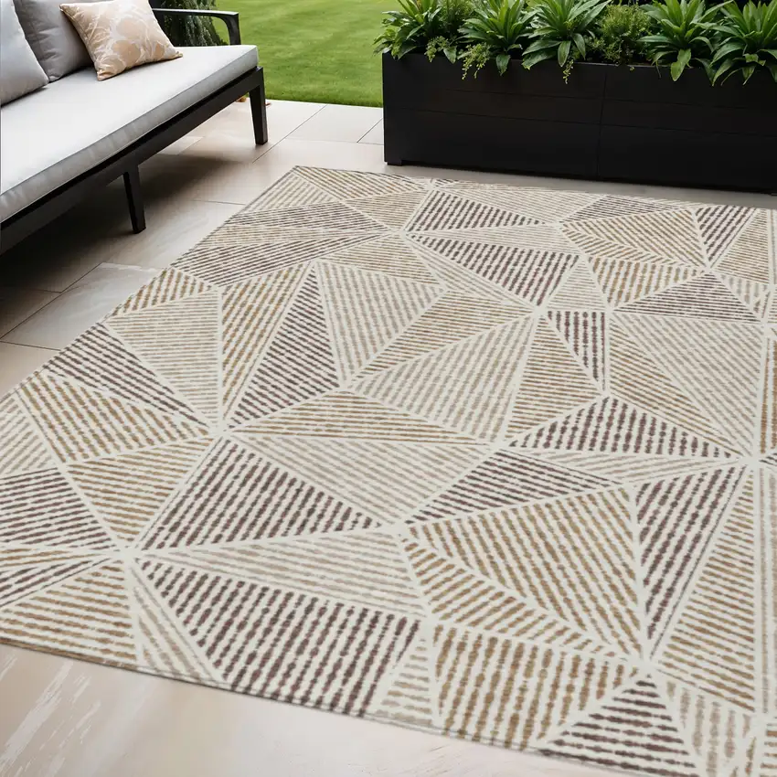 Brown Taupe And Beige Geometric Washable Indoor Outdoor Area Rug Photo 1