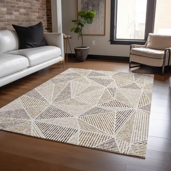 Brown Taupe And Beige Geometric Washable Indoor Outdoor Area Rug Photo 8
