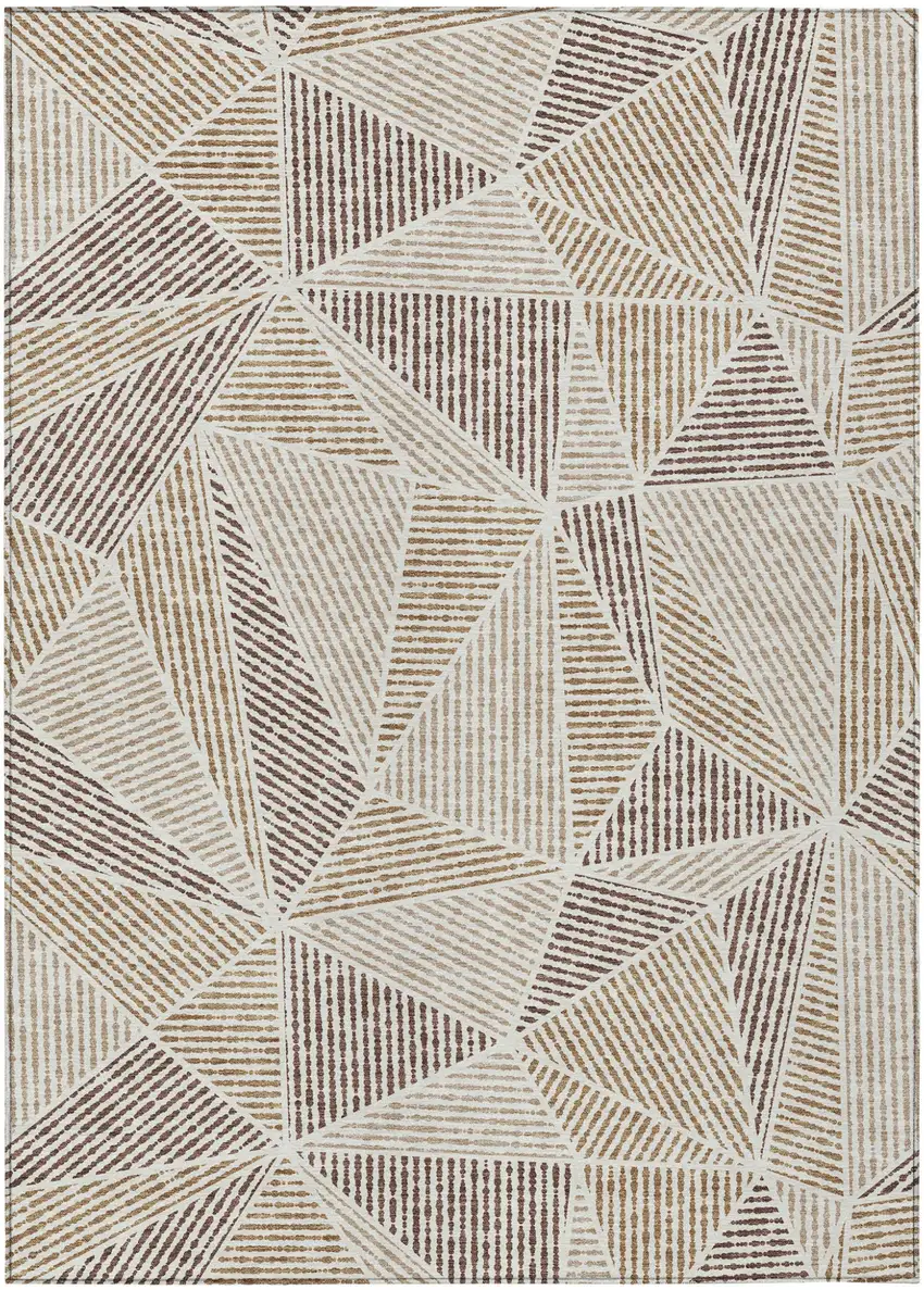 Brown Taupe And Beige Geometric Washable Indoor Outdoor Area Rug Photo 2