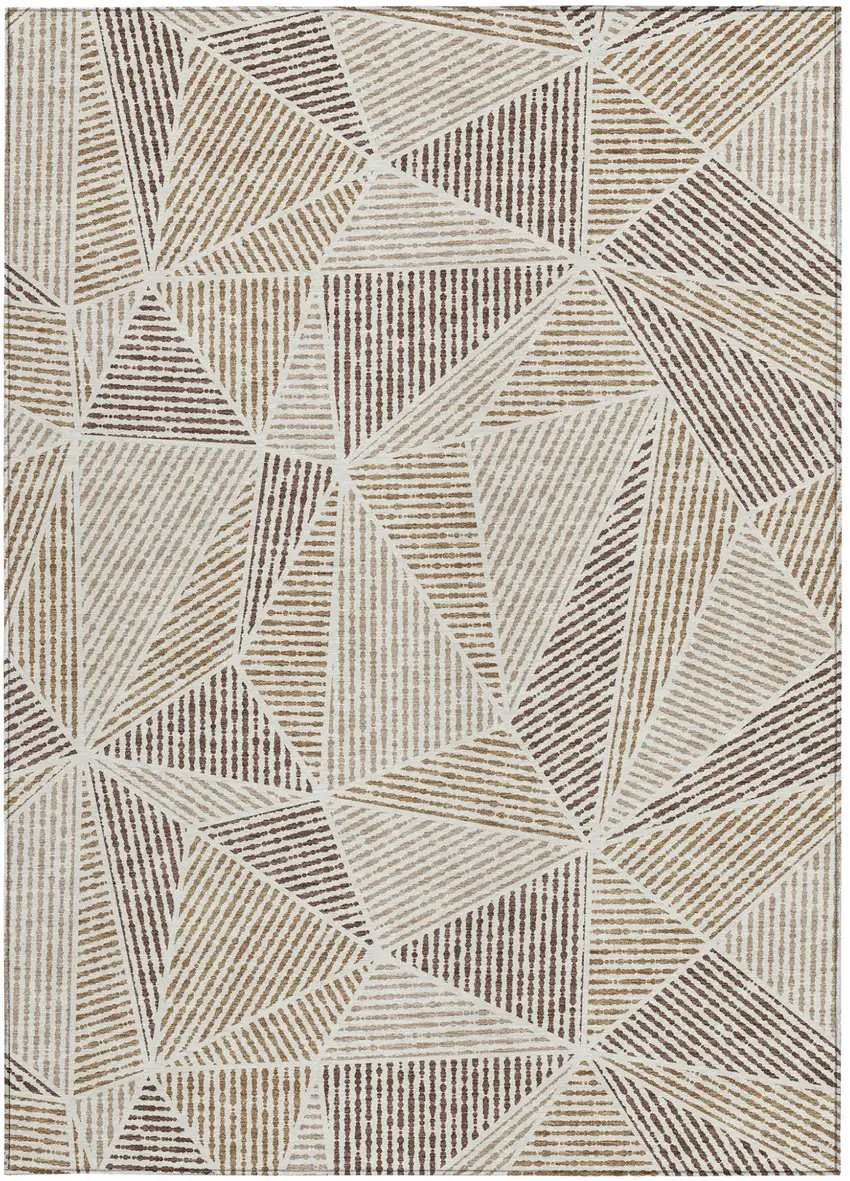 Brown Taupe And Beige Geometric Washable Indoor Outdoor Area Rug Photo 6