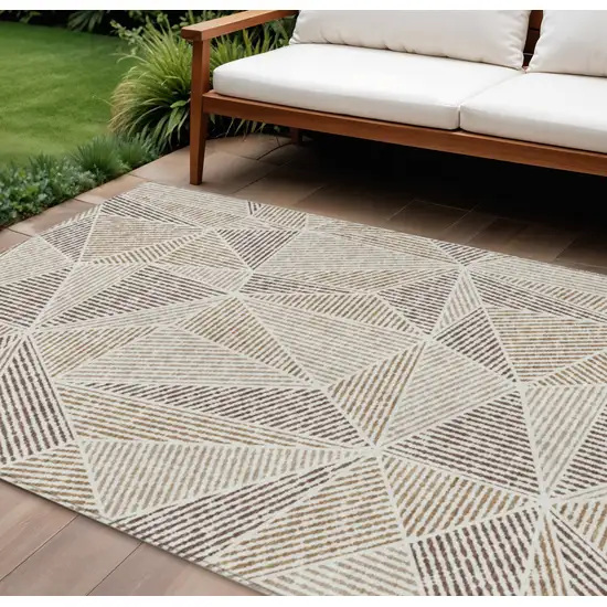 Brown Taupe And Beige Geometric Washable Indoor Outdoor Area Rug Photo 1