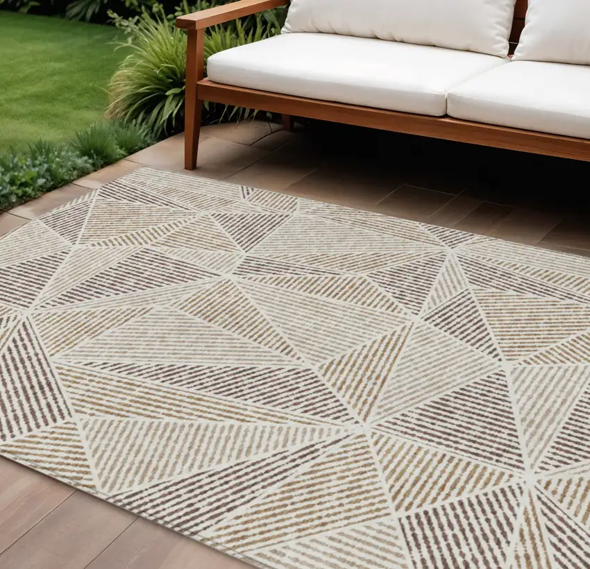 Brown Taupe And Beige Geometric Washable Indoor Outdoor Area Rug Photo 1