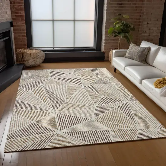 Brown Taupe And Beige Geometric Washable Indoor Outdoor Area Rug Photo 9
