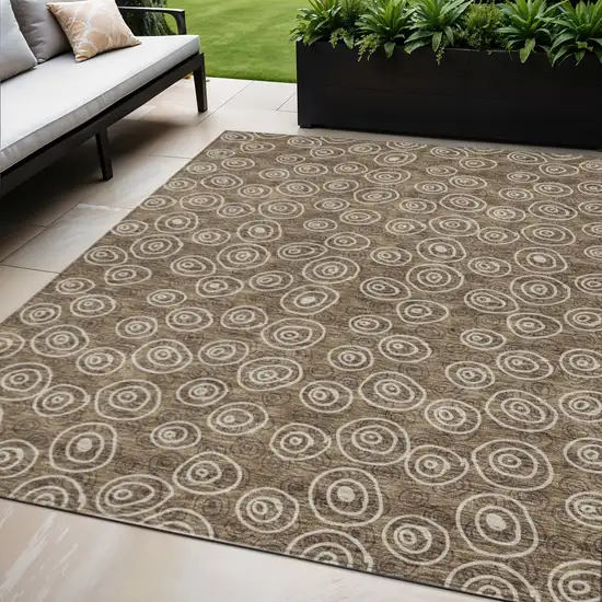 Brown Taupe And Beige Geometric Washable Indoor Outdoor Area Rug Photo 6