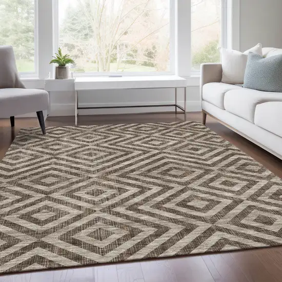 Brown Taupe And Beige Geometric Washable Indoor Outdoor Area Rug Photo 9