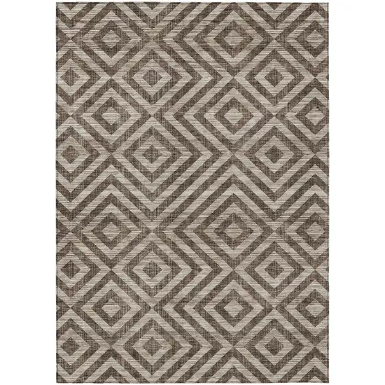 Brown Taupe And Beige Geometric Washable Indoor Outdoor Area Rug Photo 1