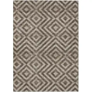 Photo of Brown Taupe And Beige Geometric Washable Indoor Outdoor Area Rug