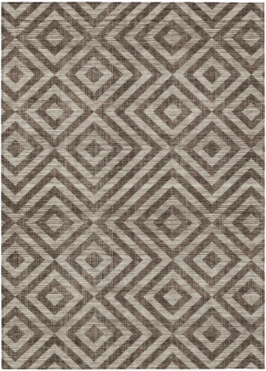 Brown Taupe And Beige Geometric Washable Indoor Outdoor Area Rug Photo 1