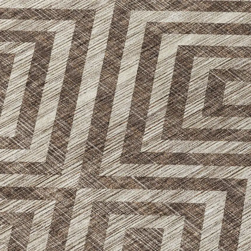 Brown Taupe And Beige Geometric Washable Indoor Outdoor Area Rug Photo 4