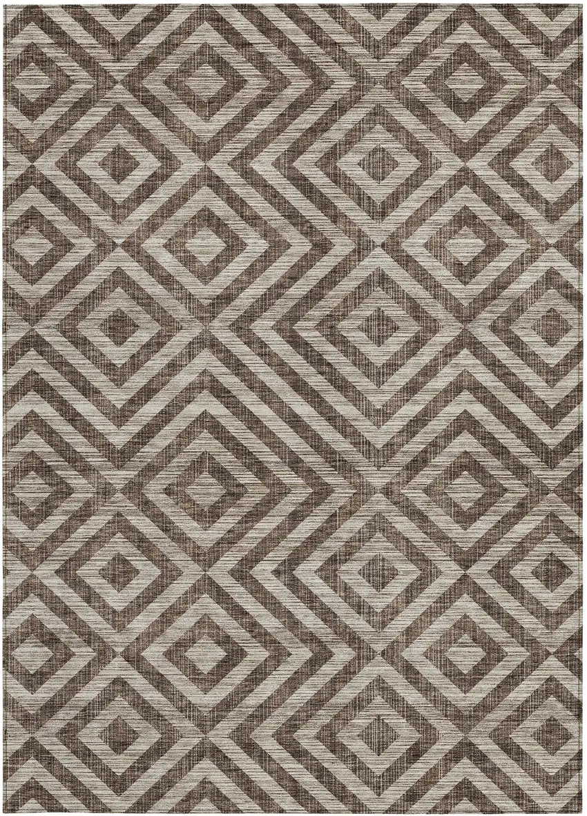 Brown Taupe And Beige Geometric Washable Indoor Outdoor Area Rug Photo 6