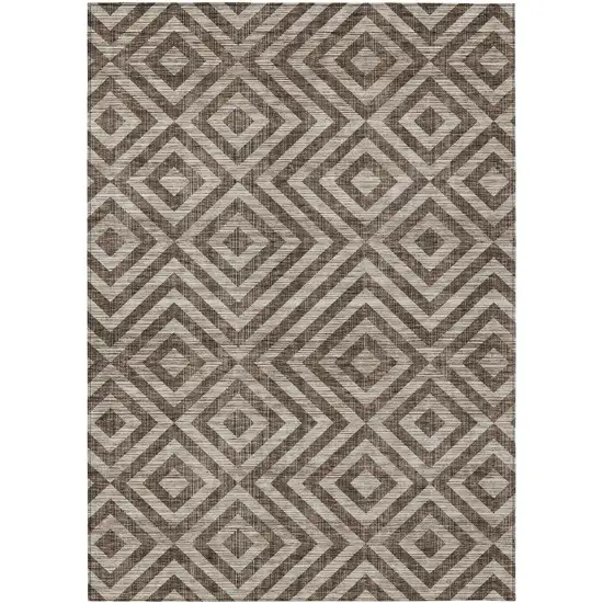 Brown Taupe And Beige Geometric Washable Indoor Outdoor Area Rug Photo 1