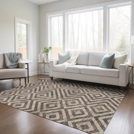 Brown Taupe And Beige Geometric Washable Indoor Outdoor Area Rug Photo 9