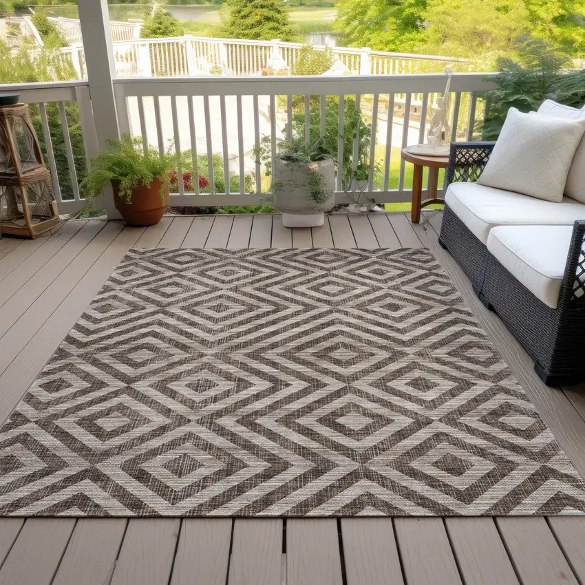Brown Taupe And Beige Geometric Washable Indoor Outdoor Area Rug Photo 8