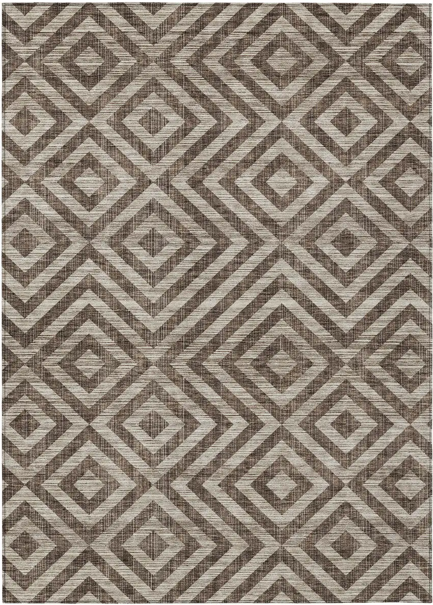 Brown Taupe And Beige Geometric Washable Indoor Outdoor Area Rug Photo 2