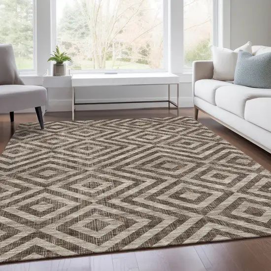 Brown Taupe And Beige Geometric Washable Indoor Outdoor Area Rug Photo 8