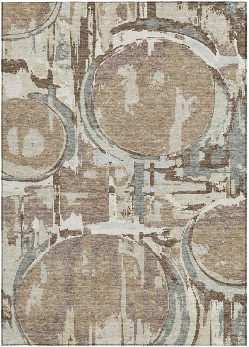 Brown Taupe And Beige Geometric Washable Indoor Outdoor Area Rug Photo 8
