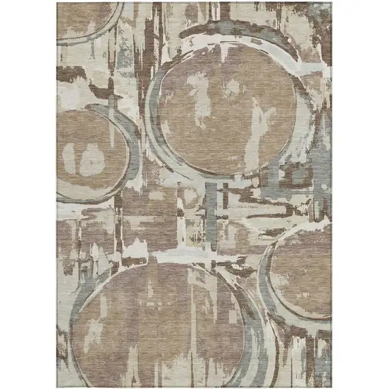 Brown Taupe And Beige Geometric Washable Indoor Outdoor Area Rug Photo 8