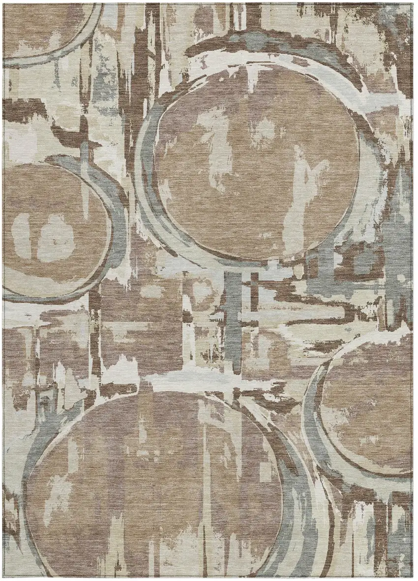 Brown Taupe And Beige Geometric Washable Indoor Outdoor Area Rug Photo 8